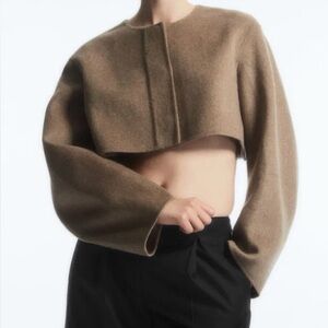 COS Cropped Beige Round-Neck Wool Double-Faced Cropped Hybrid Jacket